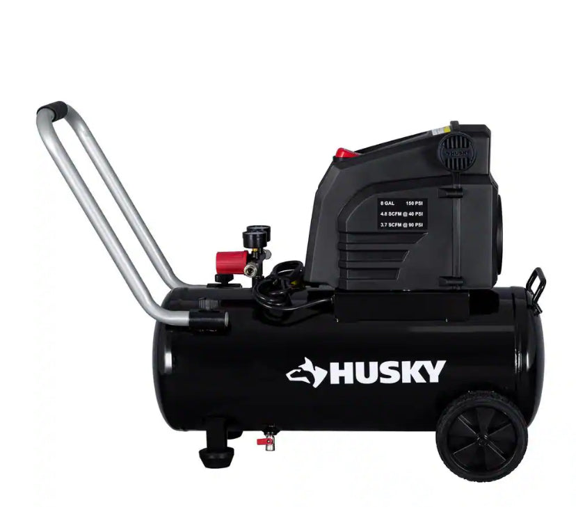 8 Gal. 150 PSI Portable Electric Oil-Free Horizontal Hotdog Air Compressor with Rubber Wheels and 1-Quick Coupler