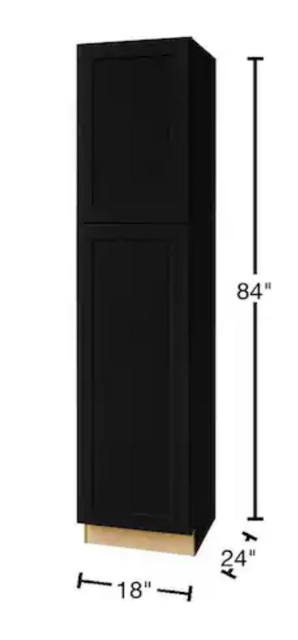 Avondale 18 in. W x 24 in. D x 84 in. H Ready to Assemble Plywood Shaker Pantry Kitchen Cabinet in Raven Black