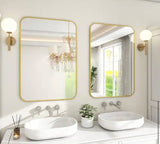 26 in. W x 37.8 in. H Rectangular Aluminum Alloy Framed Rounded Modern Gold Wall Mirror