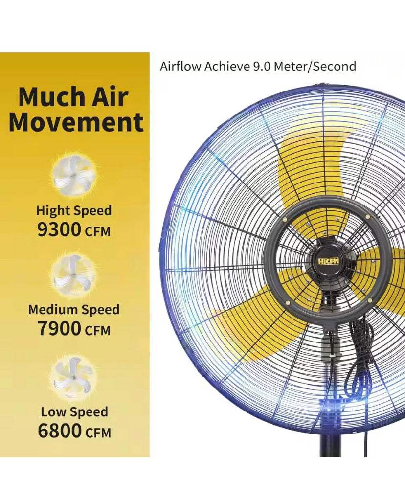30 in. 9300 CFM Misting Outdoor Oscillating Pedestal Fan with GFCI Plug, High Velocity Weatherproof Fan in Yellow