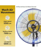 30 in. 9300 CFM Misting Outdoor Oscillating Pedestal Fan with GFCI Plug, High Velocity Weatherproof Fan in Yellow