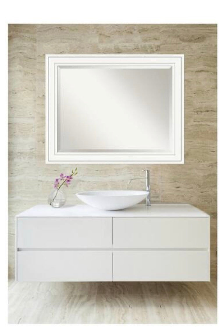Craftsman White 33 in. x 27 in. Beveled Rectangle Wood Framed Bathroom Wall Mirror in White