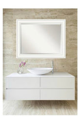 Craftsman White 33 in. x 27 in. Beveled Rectangle Wood Framed Bathroom Wall Mirror in White