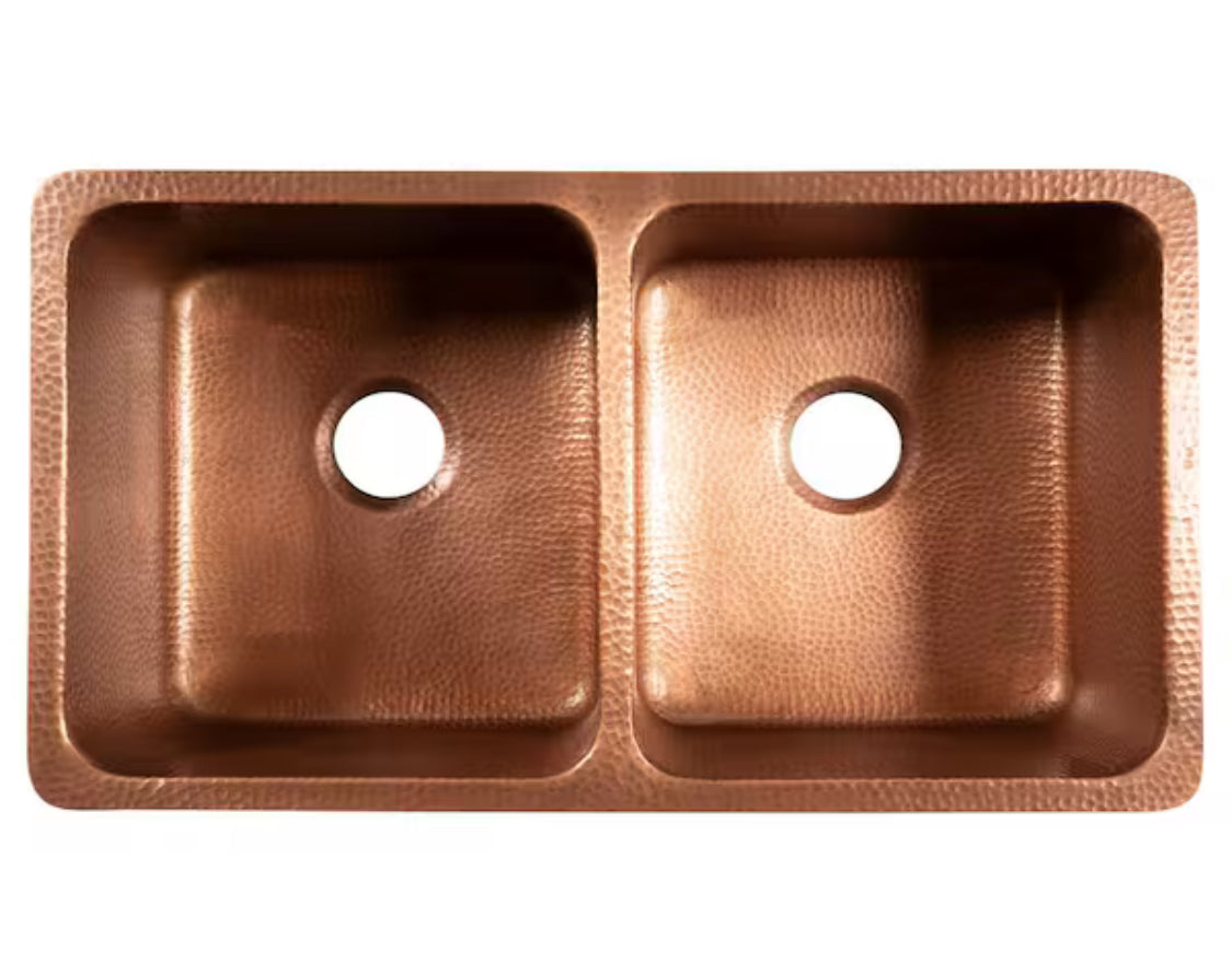 Rivera 32 in. Undermount Double Bowl 16 Gauge Antique Copper Kitchen Sink