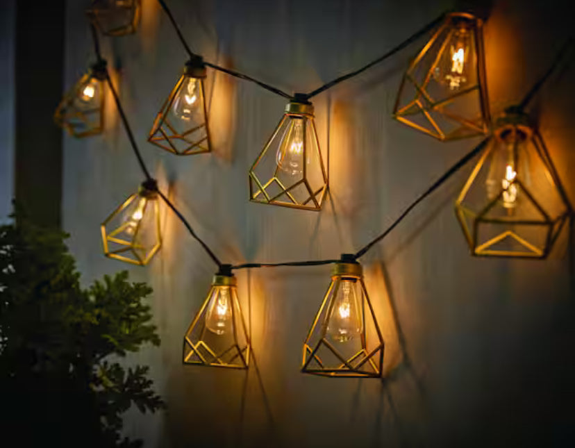 10-Light 10 ft. Indoor/Outdoor Plug-In Incandescent Gold Cage String Light
