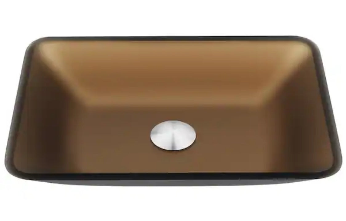 Matte Shell Sottile Amber Glass 18 in. L x 13 in. W x 4 in. H Rectangular Vessel Bathroom Sink