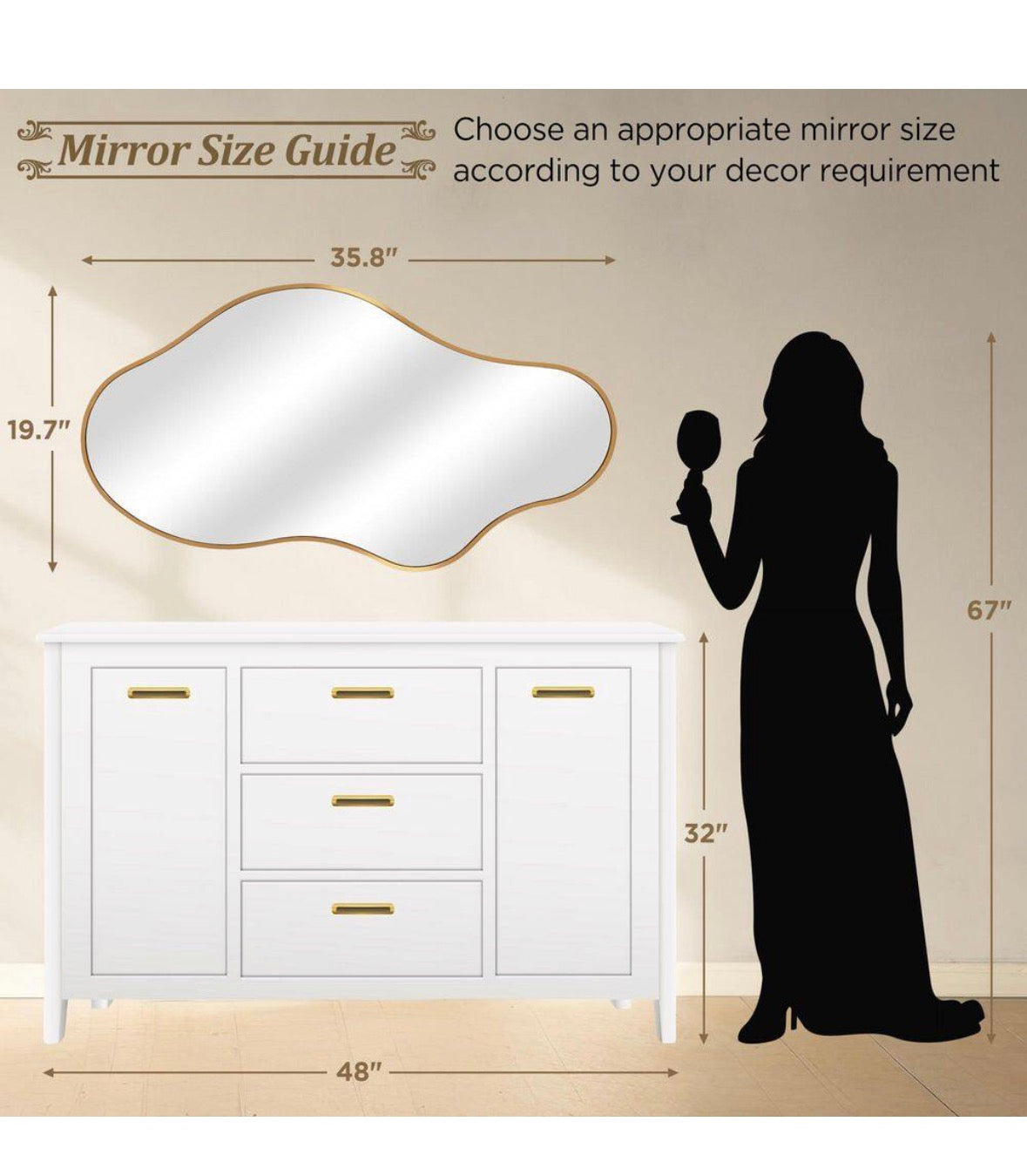 20 in. W x 36 in. H Irregular Gold Aluminum Alloy Framed Asymmetrical Wall Mirror