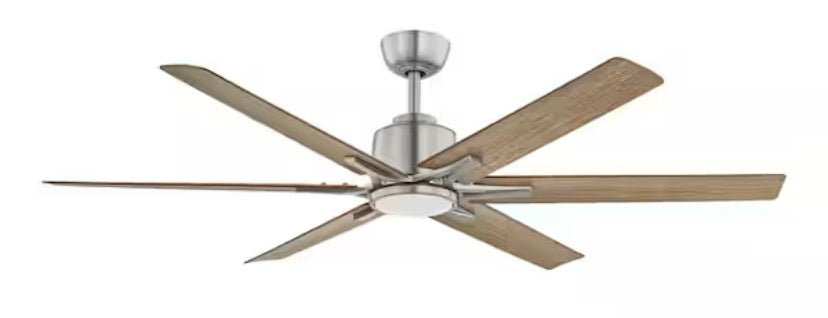 Kensgrove II 60 in. Smart Indoor/Outdoor Brushed Nickel Ceiling Fan with Remote Included Powered by Hubspace