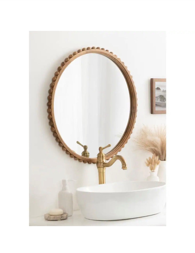 Beadbrook Rustic Brown 24 in. W x 24 in. H Round Wood Framed Mirror