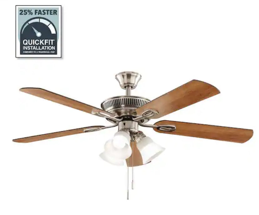 Glendale III 52 in. LED Indoor Brushed Nickel Ceiling Fan with Light and Pull Chains