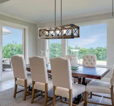 Wood Kitchen Chandelier 5-Light Linear Farmhouse Black Island Dining Room Chandelier Pendant with Rustic Rectangle Frame