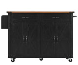 Black Kitchen Cart with Drop-Leaf, Built-in USB Ports and Outlets, 5 Wheels, Spice Rack, 2-Drawers