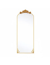 21 in. W x 64 in. H Arched Gold Metal Framed with Carved Decoration Full Length Mirror