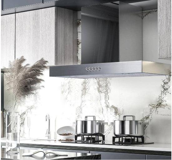 Lora 30 in. 350 CFM Convertible T-Shape Wall Mount Range Hood in Stainless Steel with Charcoal Filters and LED Lighting