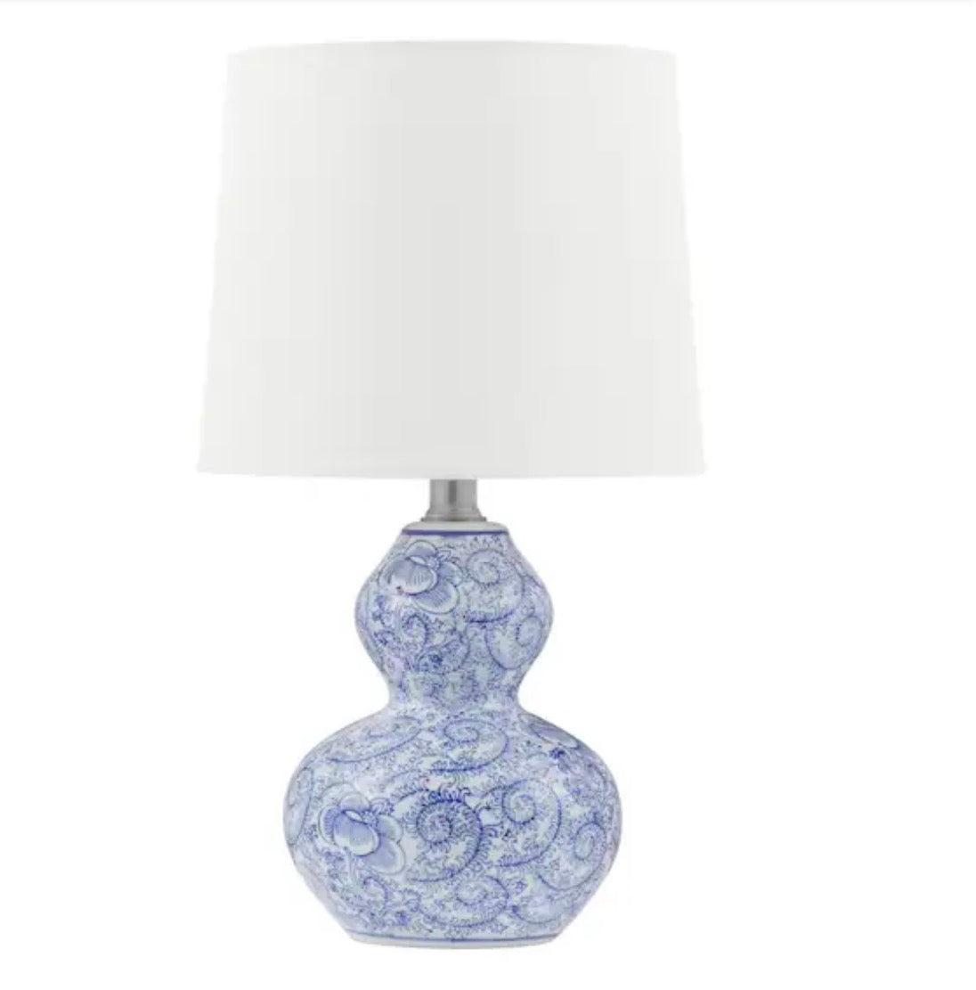 15 .75 in. Blue Floral Ceramic Table Lamp with White Fabric Shade