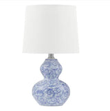 15 .75 in. Blue Floral Ceramic Table Lamp with White Fabric Shade