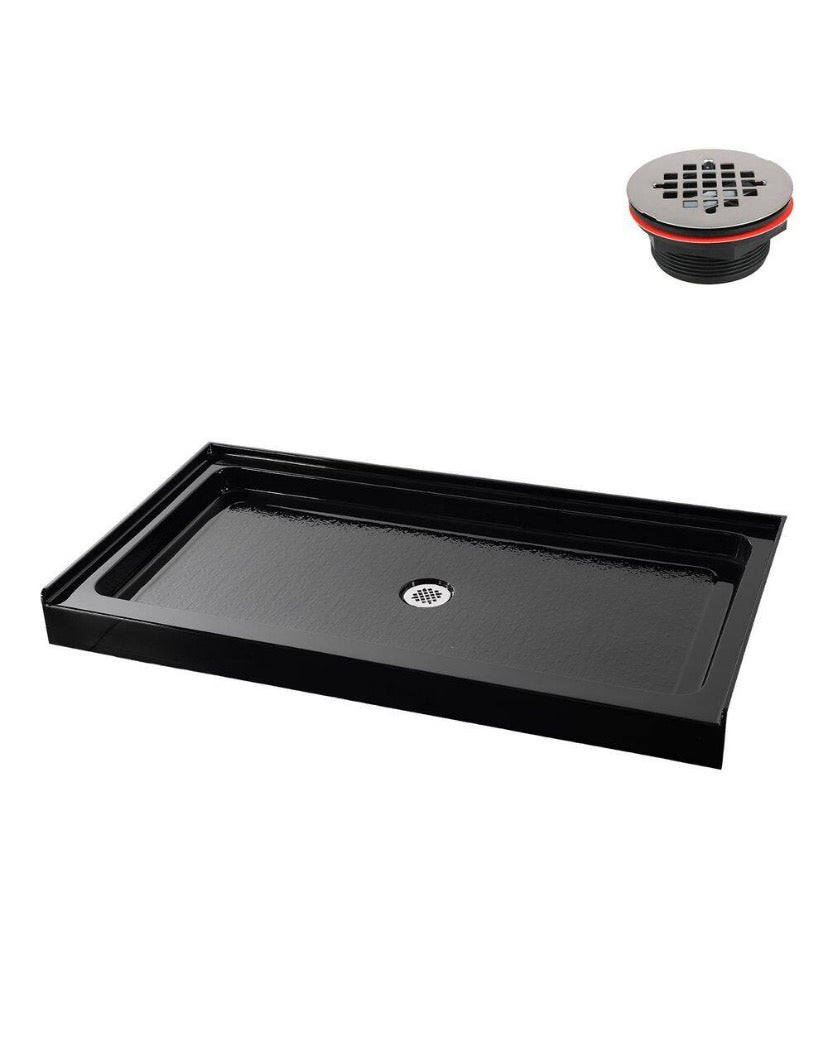 GB-2520-84-BL 60 in. x 36 in. Alcove Acrylic Shower Pan Base in Glossy Black with Center Drain, Drain Included