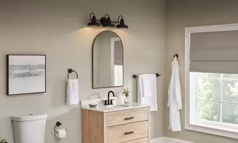 Elmcroft 29 in. 3-Light Matte Black Farmhouse Vanity with 4-Piece Bathroom Hardware Accessory Kit