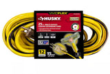 VividFlex 25 ft. 12/3 Heavy Duty Indoor/Outdoor Triple Tap Extension Cord with Lighted Ends, Yellow