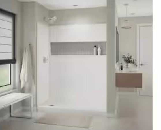 NexTile 32 in. D x 60 in. W x 74 in. H Composite Direct-to-Stud Four-Piece Alcove Subway Tile Shower Wall Kit in White