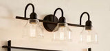 Avery 24 in. 3-Light Black Industrial Bathroom Vanity Light with Clear Seeded Glass