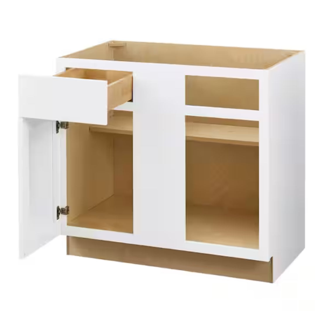 Avondale Shaker Alpine White Ready to Assemble Plywood 36 in Blind Corner Base Cabinet (36 in x 24 in D x 34.5 in H)