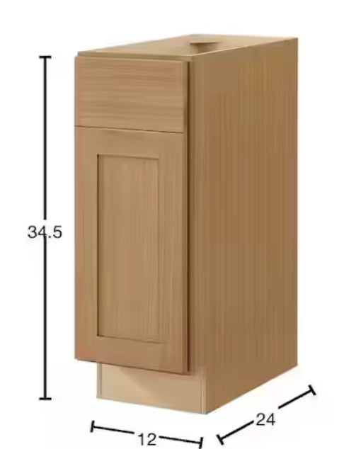Avondale 12 in. W x 24 in. D x 34.5 in. H Ready to Assemble Plywood Shaker Base Kitchen Cabinet in White Oak