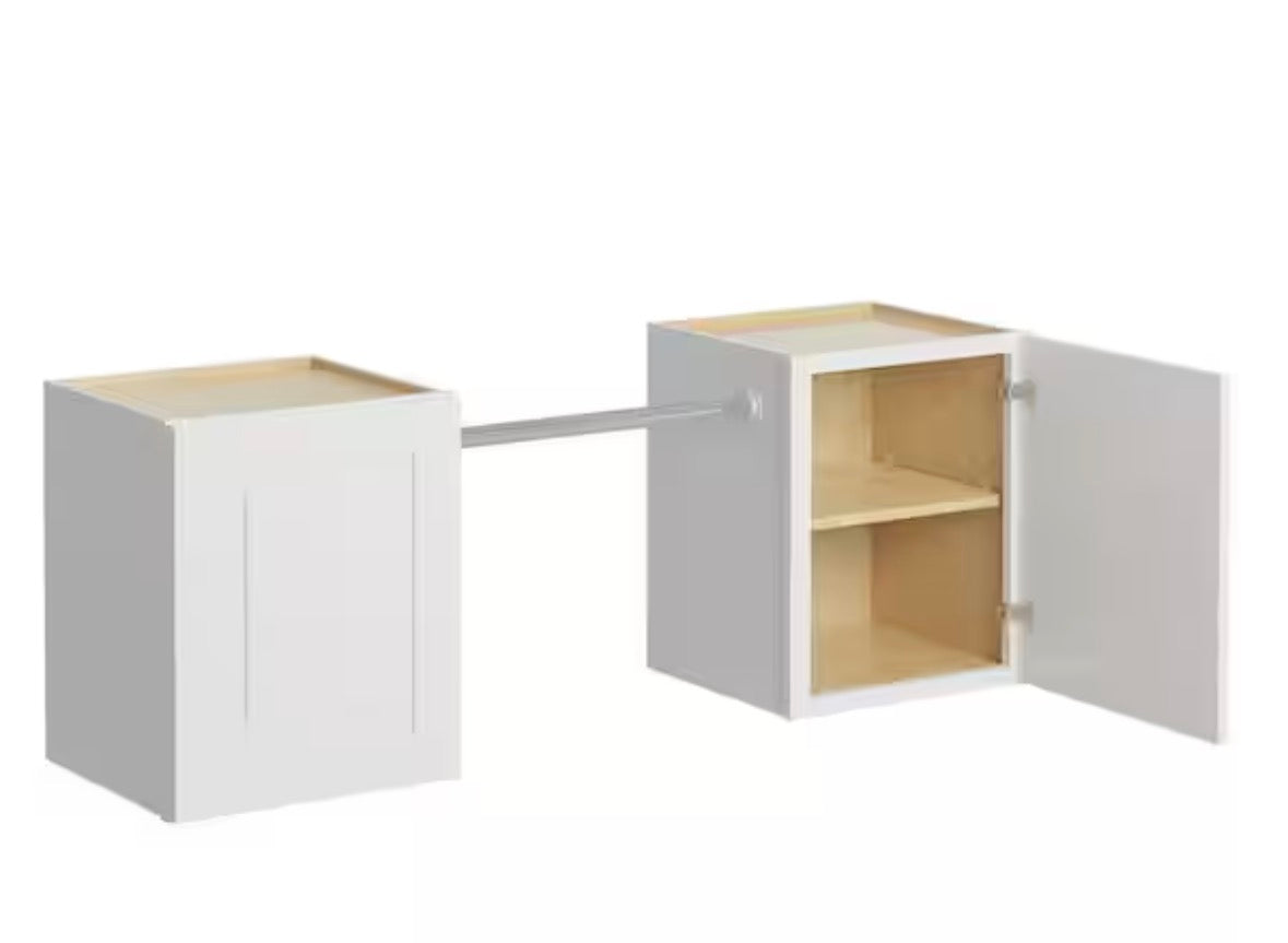 Greenwich Verona White 23 in. H x 58 in. W x 12 in. D Plywood Laundry Room Wall Cabinet and Pole ext 76 in. w/ 2 Shelves