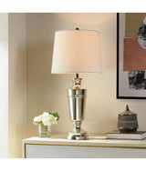 30 in. Polished Nickel, Off-White Task and Reading Table Lamp for Living Room with White Linen Shade