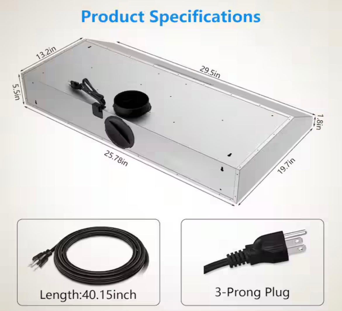 30 in. Duct Type 450 CFM Under Cabinet Range Hood With 2-Lights in Stainless Steel