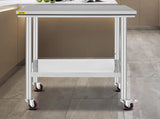 Stainless Steel Rolling Table 35.4 x 23.6 in. Kitchen Prep Table with 4 Wheels Kitchen Utility Table, Silver