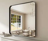 32 in. H x 36 in. W Rectangular Aluminum Framed Modern Black Rounded Wall Mirror