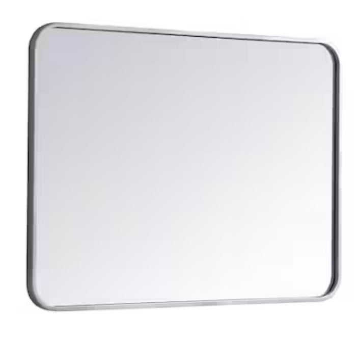 Timeless Home 32 in. H x 24 in. W Silver Modern Soft Corner Rectangular Wall Mirror