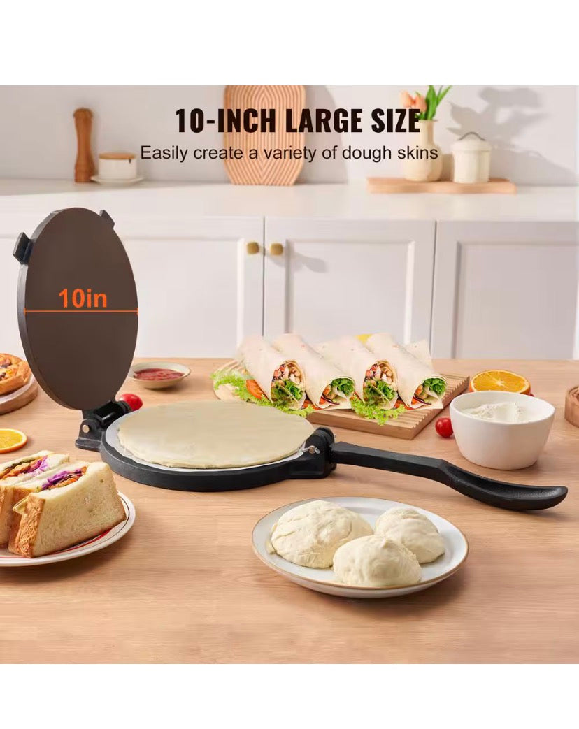 Tortilla Press, 10-in. Cast Iron Roti and Tortilla Maker, Heavy Duty Pre-Seasoned Tortilladora