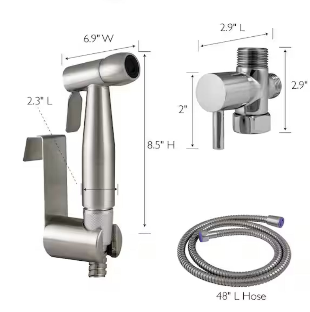 Modern Single-Function Dual-Mount Handheld Non-Electric Bidet Sprayer in Stainless Steel