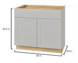 Avondale 36 in. W x 24 in. D x 34.5 in. H Ready to Assemble Plywood Shaker Base Kitchen Cabinet in Dove Gray