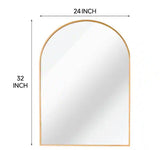 24 in. W x 32 in. H Arched Metal Framed Wall Bathroom Vanity Mirror Gold