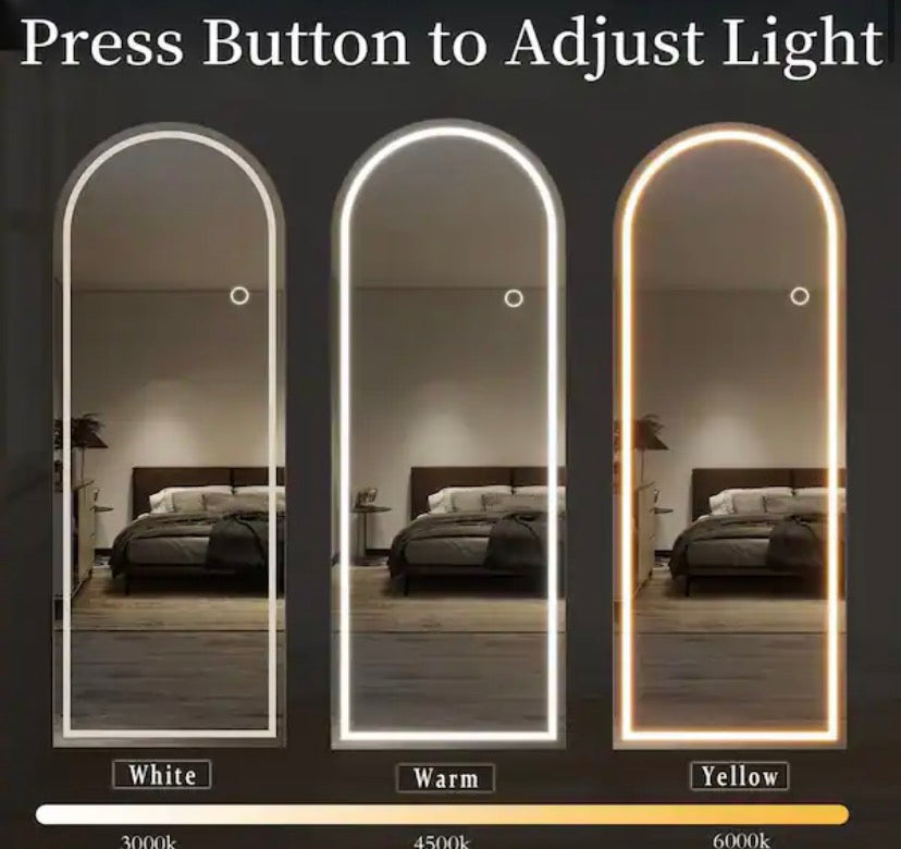 20 in. W x 63 in. H LED Light Arched White Aluminum Alloy Framed Rounded Full Length Mirror Floor Mirror