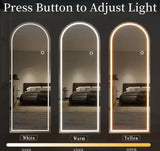 20 in. W x 63 in. H LED Light Arched White Aluminum Alloy Framed Rounded Full Length Mirror Floor Mirror