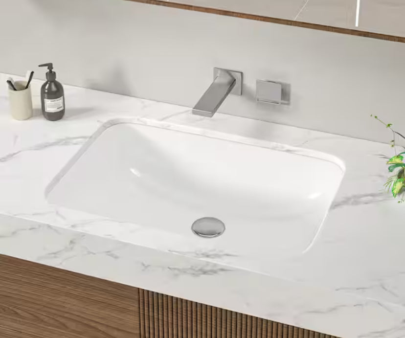 22 in. Ceramic Rectangular Undermount Bathroom Sink in White with Overflow Drain