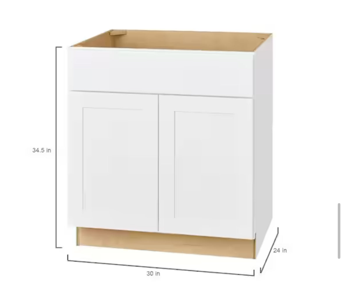 Avondale 30 in. W x 24 in. D x 34.5 in. H Ready to Assemble Plywood Shaker Sink Base Kitchen Cabinet in Alpine White