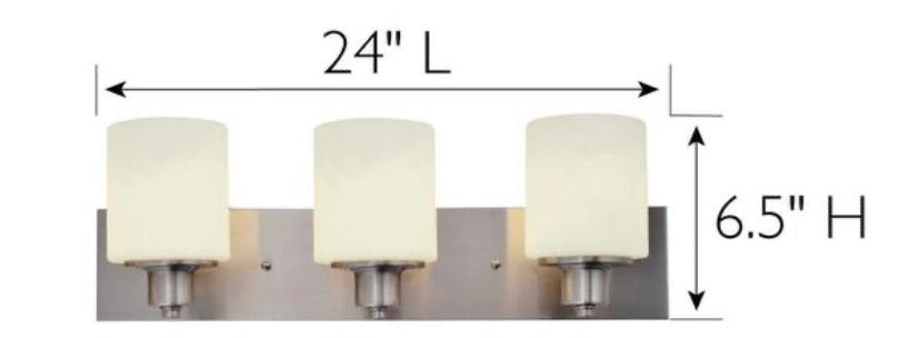 Dane 24 in. 3-Light Satin Nickel Vanity Light with Frosted Glass Shade