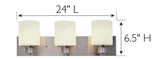 Dane 24 in. 3-Light Satin Nickel Vanity Light with Frosted Glass Shade