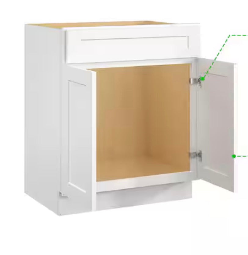 24 in. W x 21 in. D x 34.5 in. H in Shaker White Plywood Ready to Assemble Floor Vanity Sink Base Kitchen Cabinet