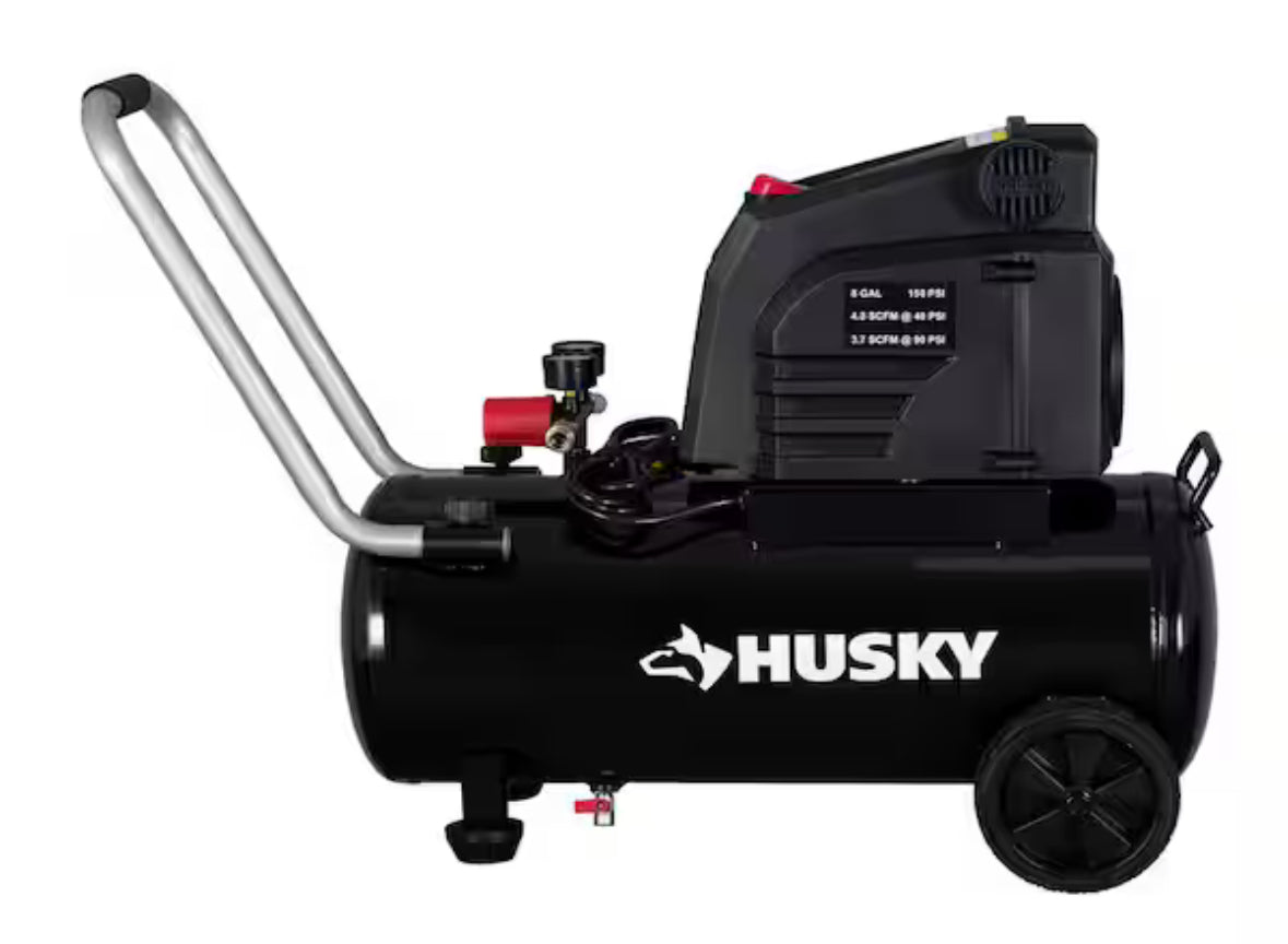 8 Gal. 150 PSI Portable Electric Oil-Free Horizontal Hotdog Air Compressor with Rubber Wheels and 1-Quick Coupler