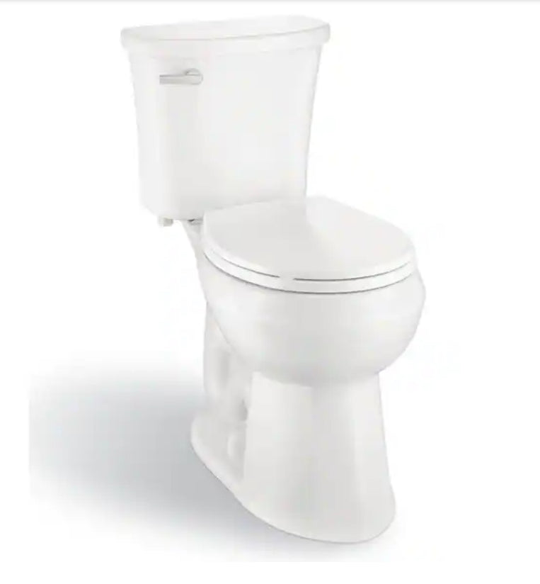 Power Flush 12 inch Rough In Two-Piece 1.28 GPF Single Flush Round Toilet in White Seat Included