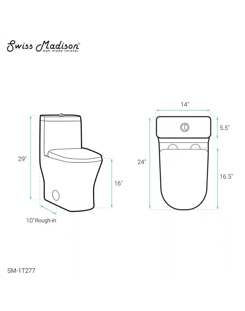 Sublime II 10 in. Rough-in 1-piece 1.1/1.6 GPF Dual Flush Elongated Toilet in Glossy White, Seat Included