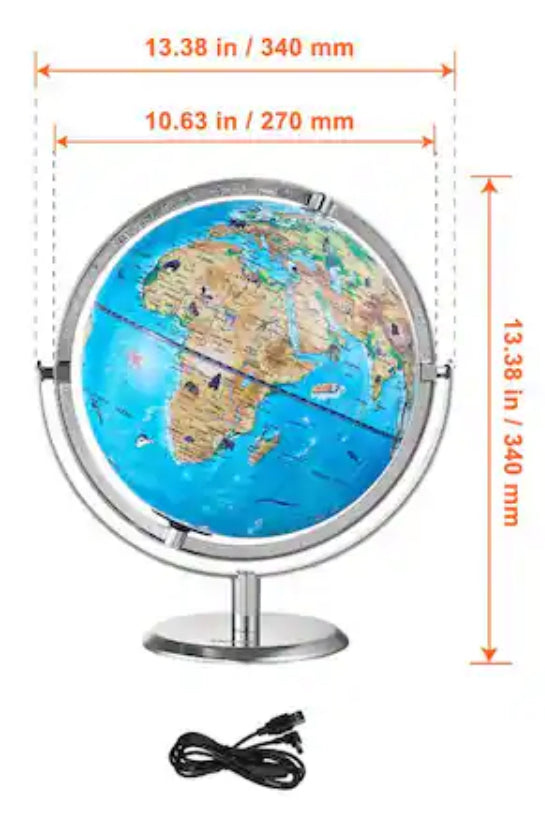 Educational Globe 13.39 in. x 10 in. 254 mm Interactive AR World Globe with APP LED Night Light 720Â° Rotation for Kids