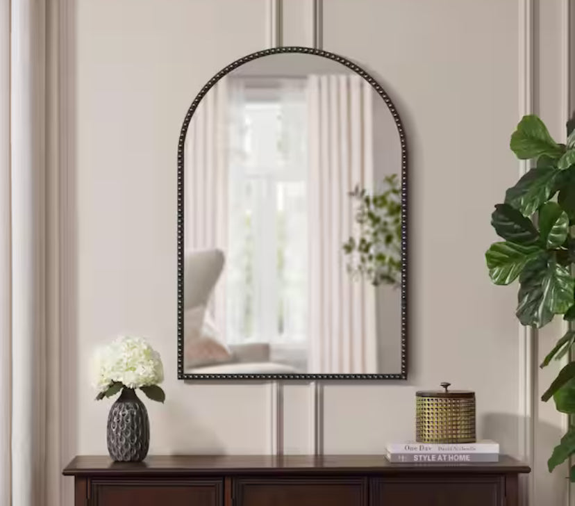 Medium Arched Dark Bronze Antiqued Classic Accent Mirror (35 in. H x 24 in. W)