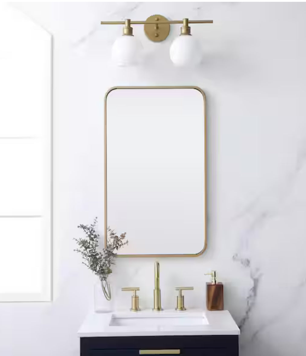 30 in. H x 18 in. W Rectangle Brass Vanity Mirror